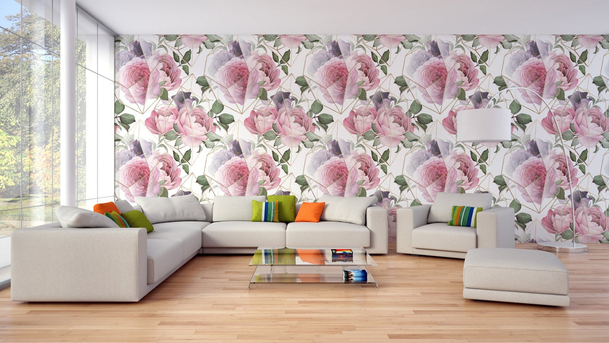 Living room area featuring Floral Pattern wallpaper.