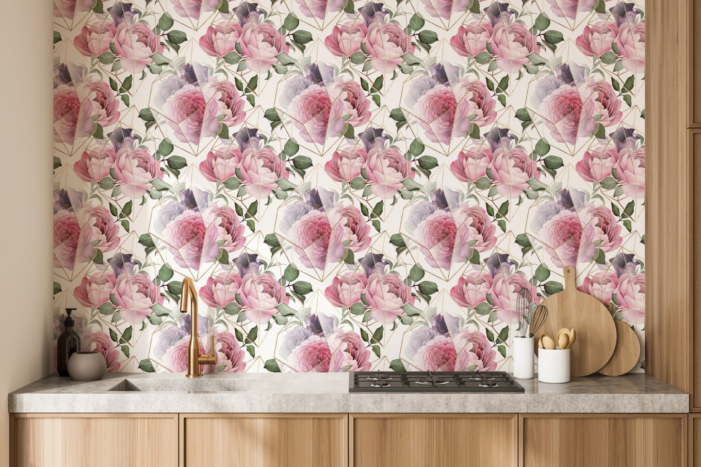 Romantic Rosewater Floral Pattern Wall Mural design
