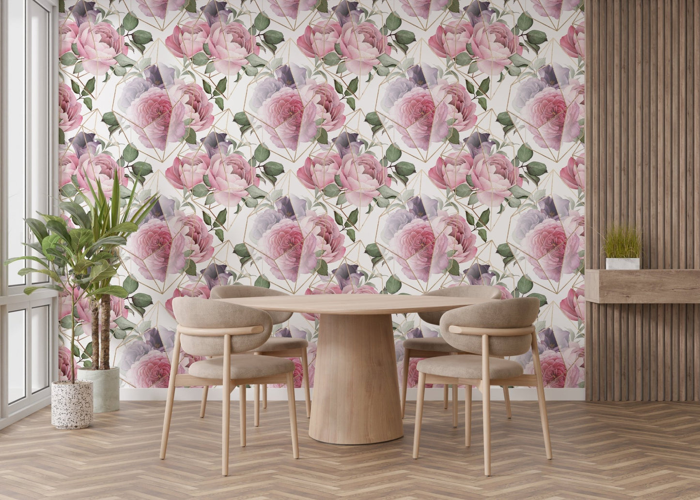 Romantic Rosewater Floral Pattern Wall Mural for spaces
