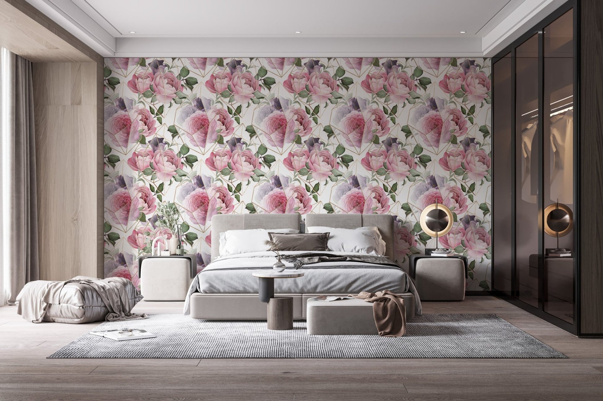 Romantic Rosewater Floral Pattern Wall Mural for rooms
