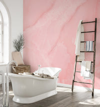 Elegant rose quartz marble mural for chic and modern bathroom wall decor.
