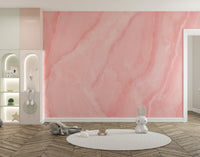 Marble-effect mural in rose quartz tones for refined kids room interiors.
