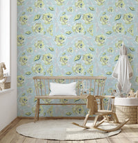 Roses Botanical Wallpaper in a nursery interior.
