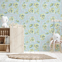 Roses Botanical Wallpaper in a playroom.