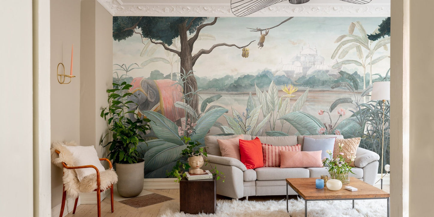 Majestic Elephant Mural Art in Suspicious Living room.