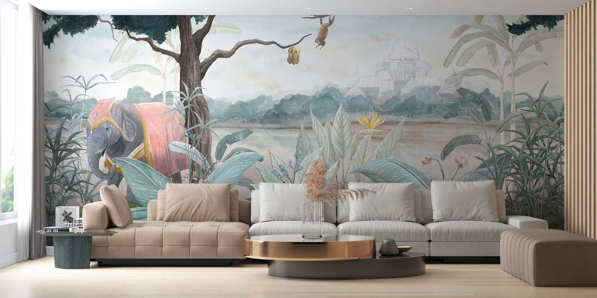 Elephant Artistic Wall Mural in open living space.