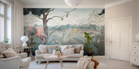 Watercolor Elephant Wall mural in minimalist living room.