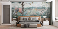 Elephant Watercolor Wall Mural in large bedroom.