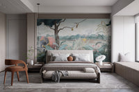 Elephant Watercolor Wall mural Design in master bedroom.