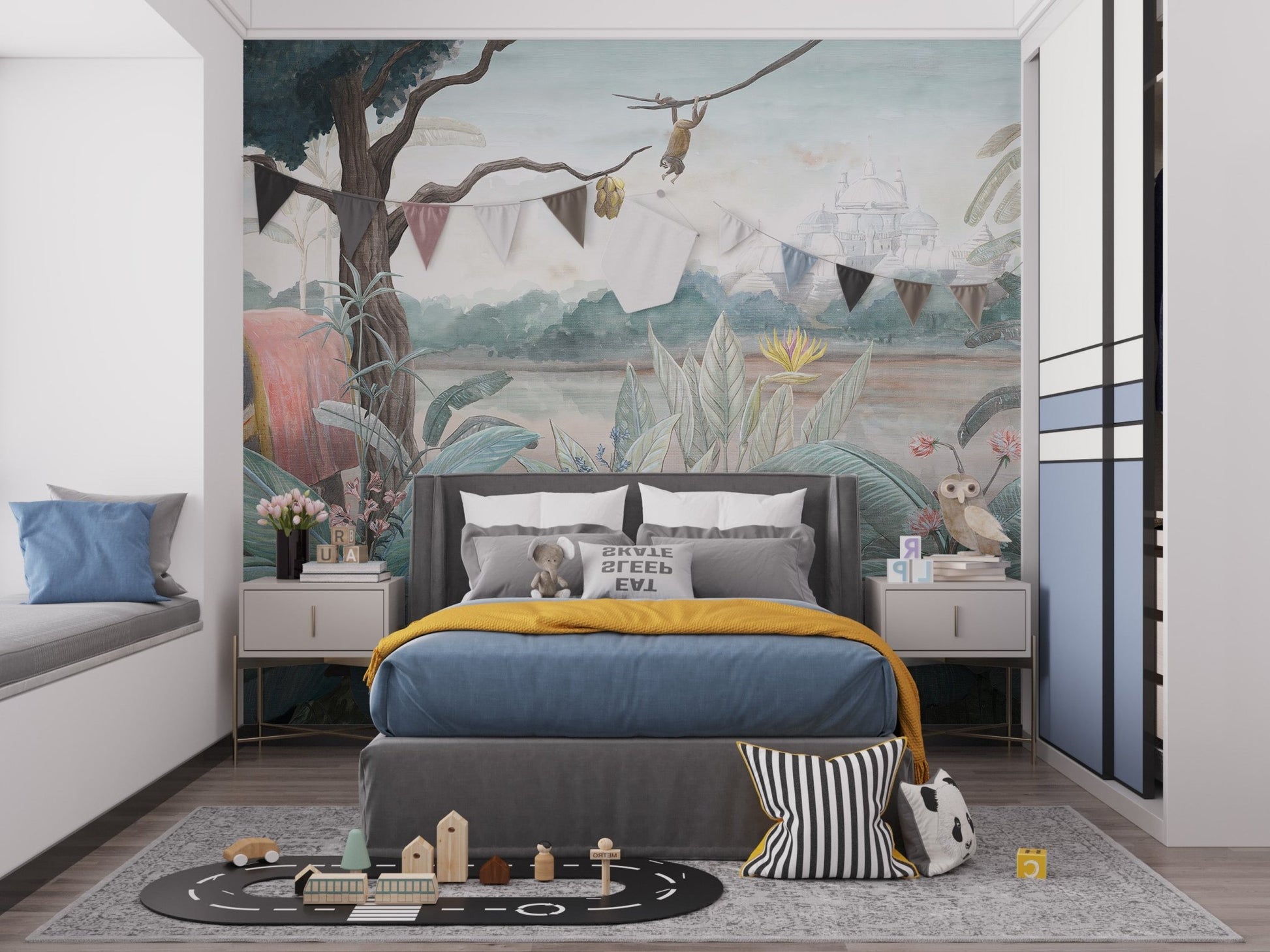 Royal Elephant wall mural for kids bedroom interior.