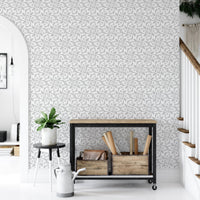 Royal Floral Ornament Beautiful Damask Pattern Wallpaper in hallway with console table.