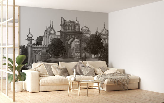 Royal Mughal Dwelling Wall mural in living room with cream sofa