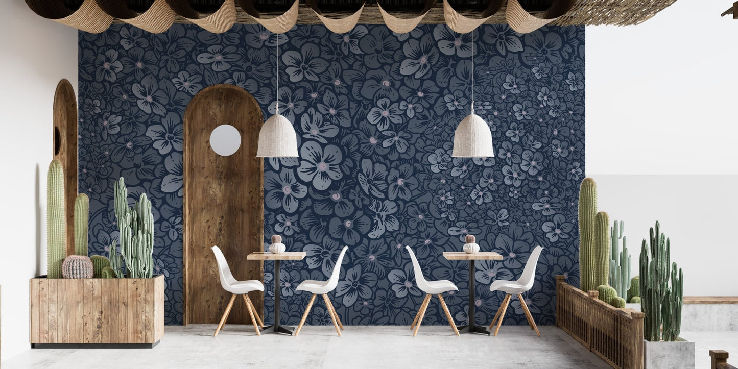 Royal Navy Floral Delight Wall Murals in an indoor patio with cactus plants.