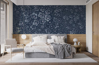 Royal Navy Floral Delight Wall Murals in a minimalist bedroom with light wood.
