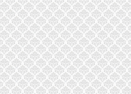 White and Grey Color Damask Repeat Pattern Wallpaper