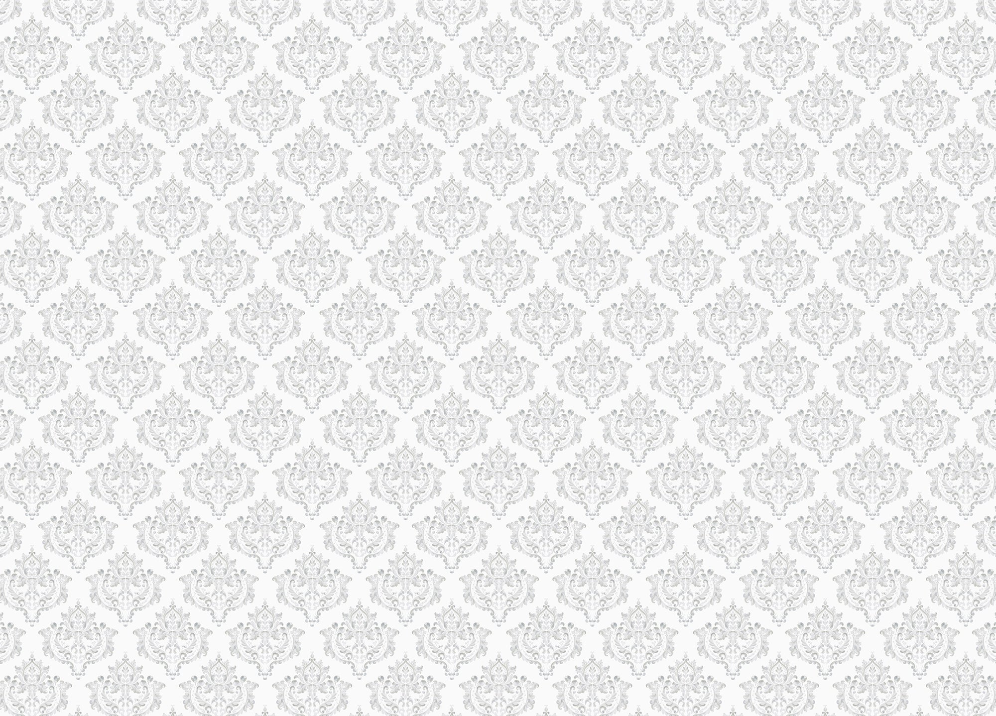 White and Grey Color Damask Repeat Pattern Wallpaper