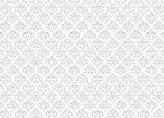 White and Grey Color Damask Repeat Pattern Wallpaper