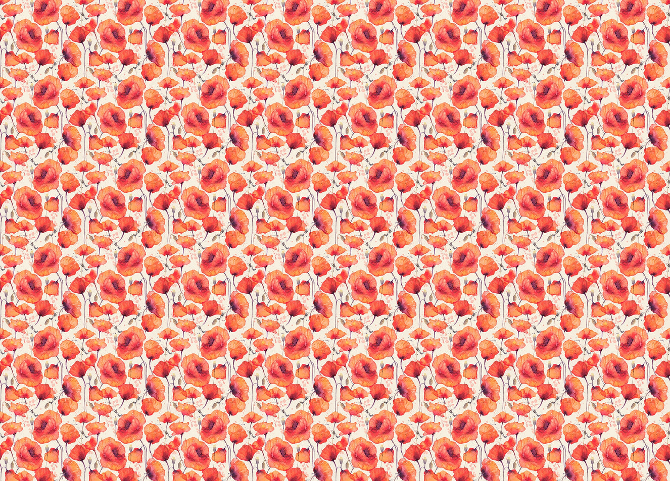 Watercolor Wild Red Poppies Vintage Wallpaper