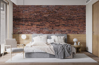 Rugged Brickwork Wallpaper Murals in a contemporary bedroom behind a light bed.