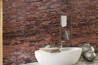 Detailed Rugged Brickwork Wallpaper Murals in a clean bathroom with a white tub.