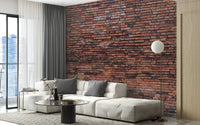 Rugged Brickwork Wallpaper Murals in a modern living room with a white sofa.