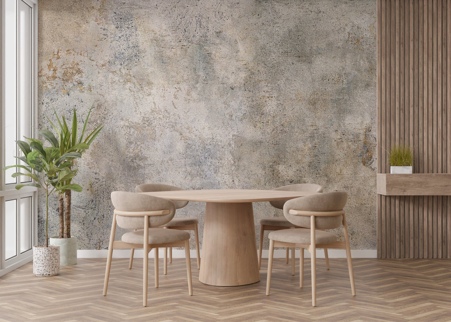 Elegant rustic cement mural for contemporary spaces
