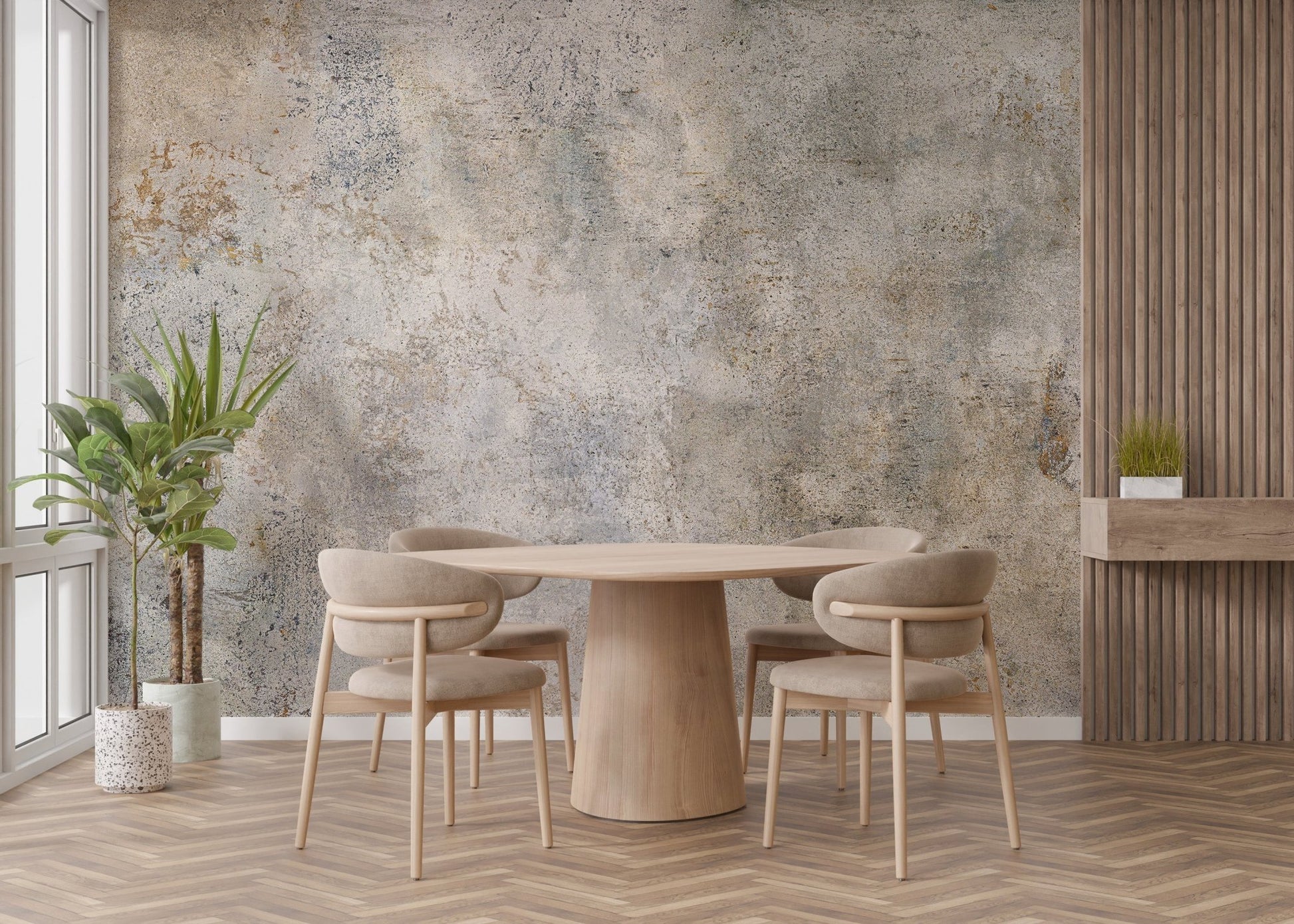 Elegant rustic cement mural for contemporary spaces
