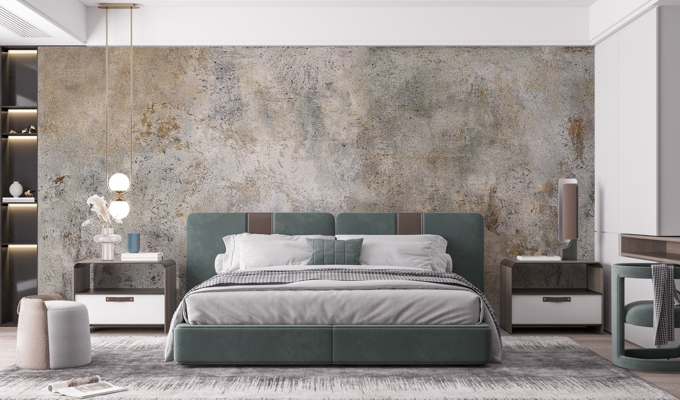 Rustic cement chic wall mural with grey industrial texture.