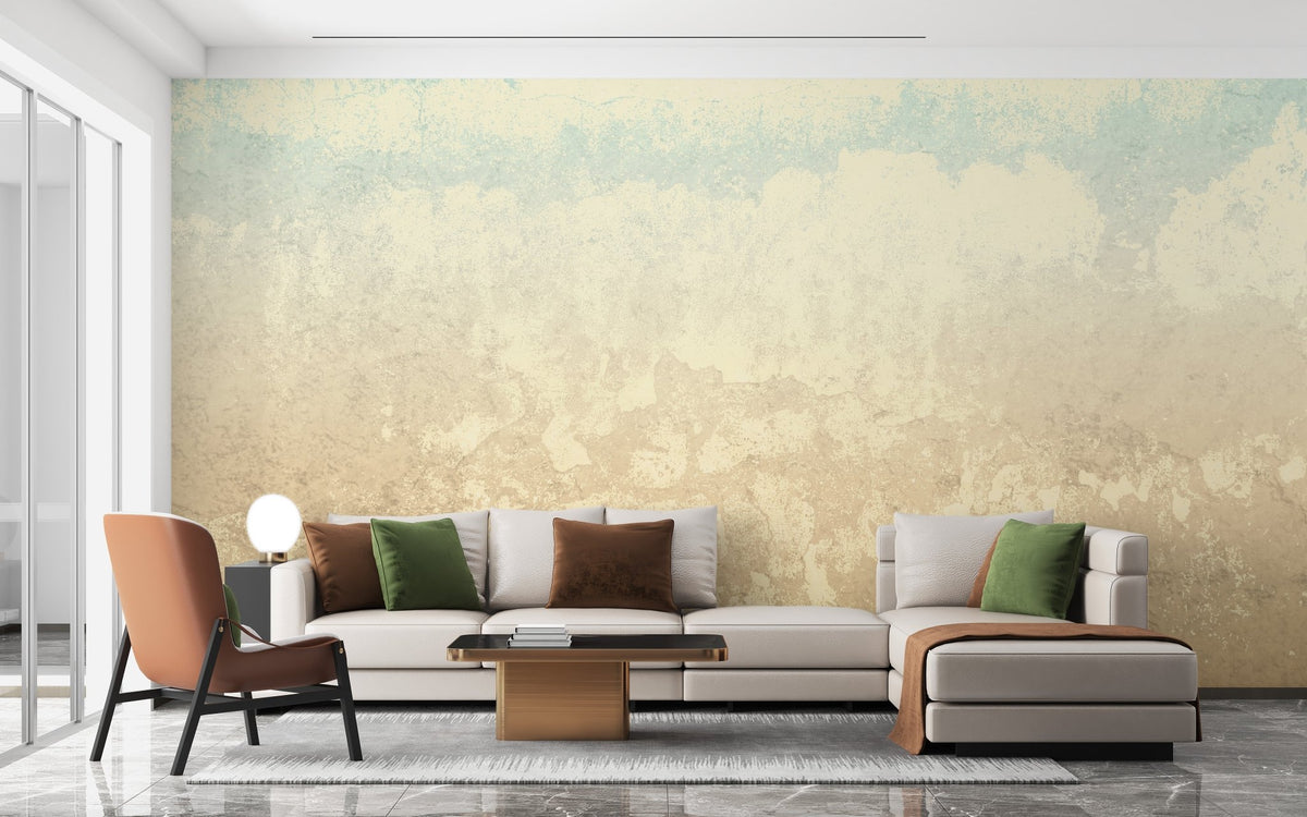 Rustic Concrete Texture Wall Mural in a modern living room with a white sofa.
