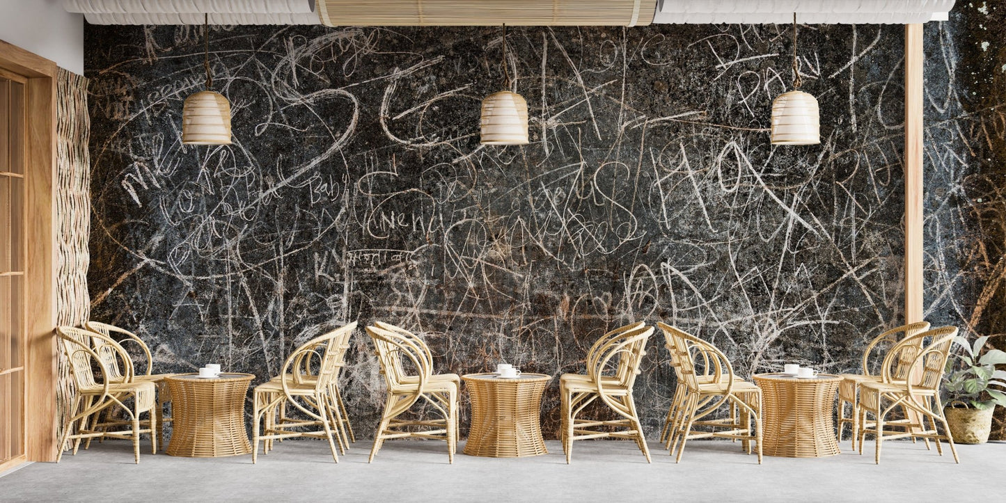 Dark vintage script wall mural with weathered surface.
