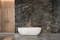 Rustic script wall decor mural with layered script wallpaper design for bathroom.