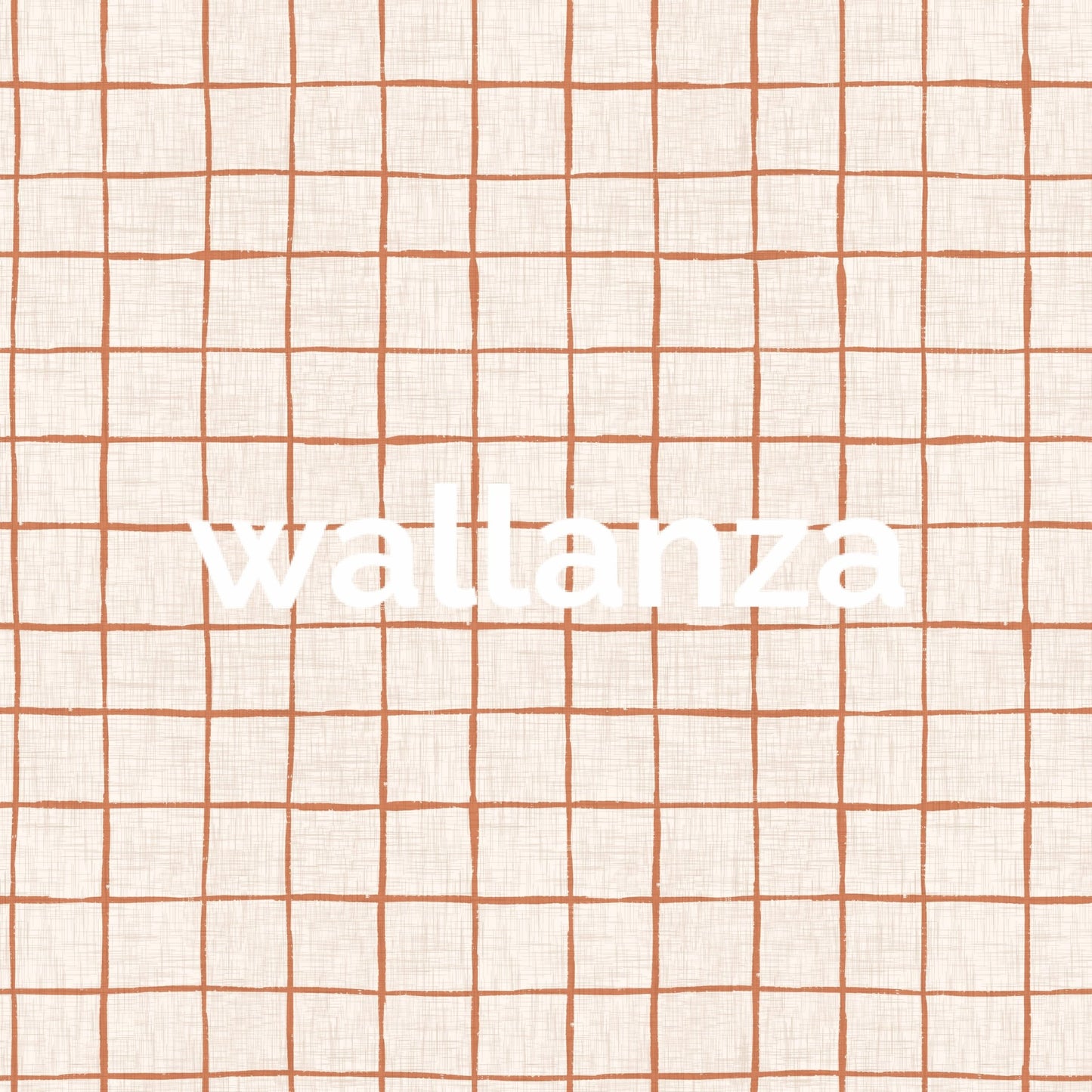 Burnt orange hand-sketched grid on cream textile.