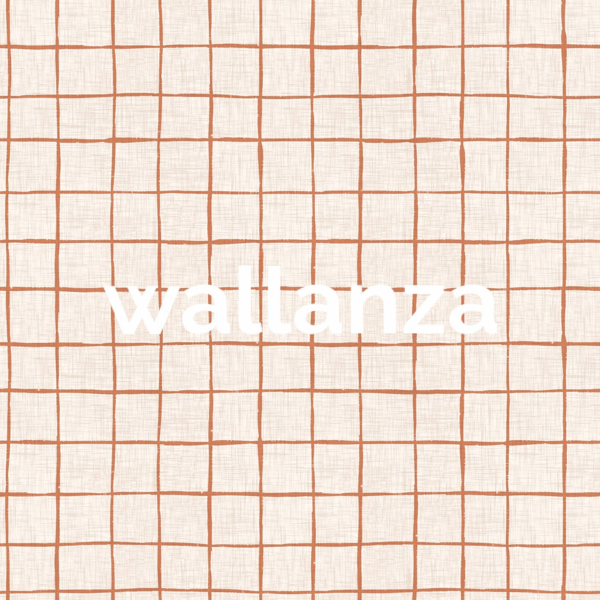 Burnt orange hand-sketched grid on cream textile.