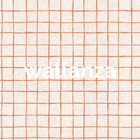 Burnt orange hand-sketched grid on cream textile.