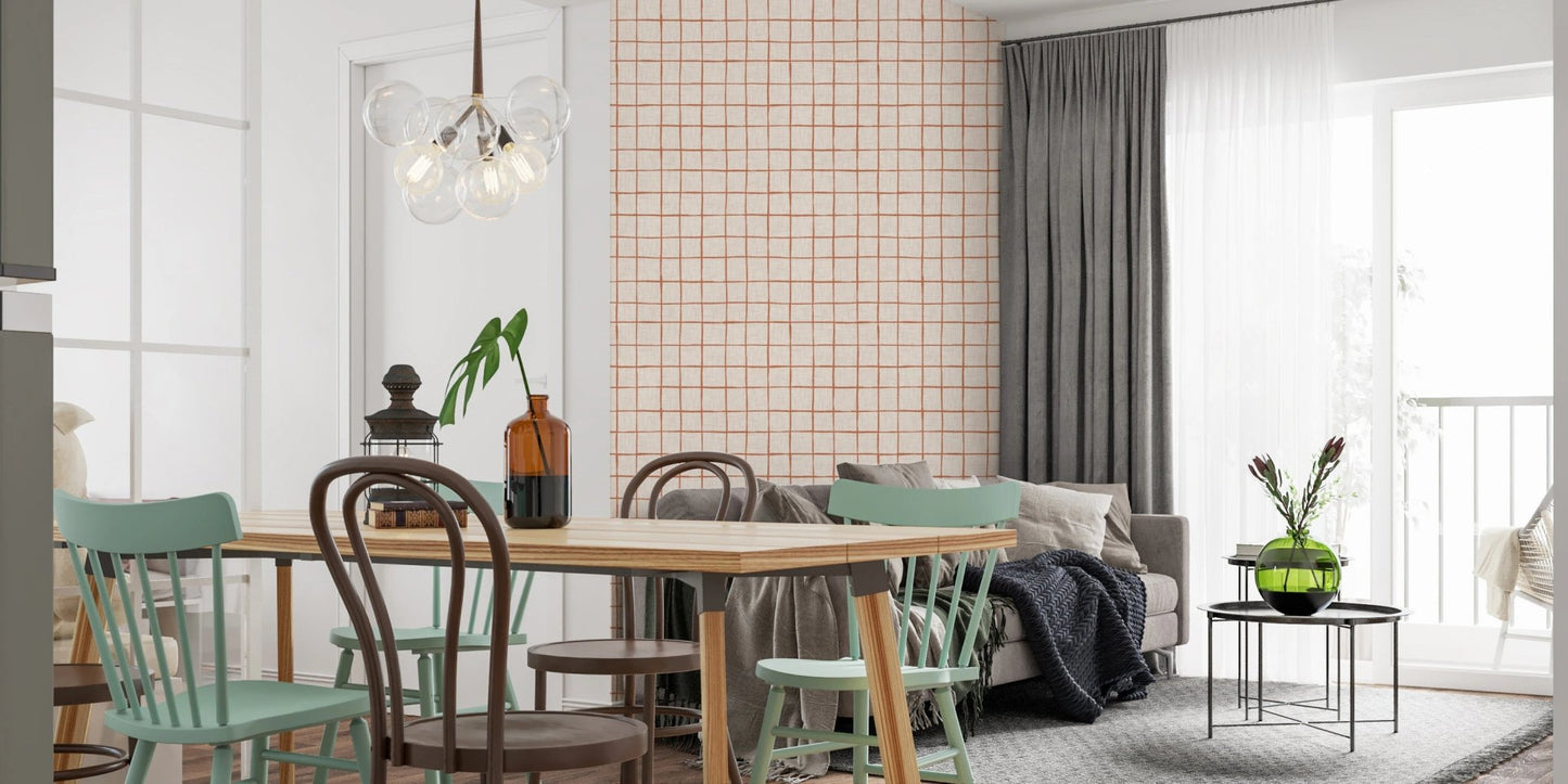 Subtle sienna check motif with organic texture.