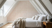 Warm sienna windowpane pattern on woven backdrop.