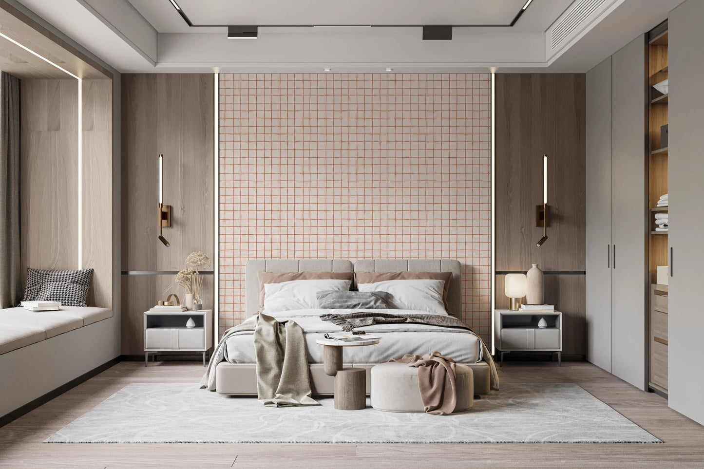 Rustic farmhouse sienna square pattern wallpaper.