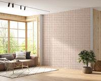 Hand-drawn burnt orange squares on cream fabric.