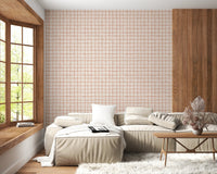 Rustic sienna grid pattern on beige linen texture.