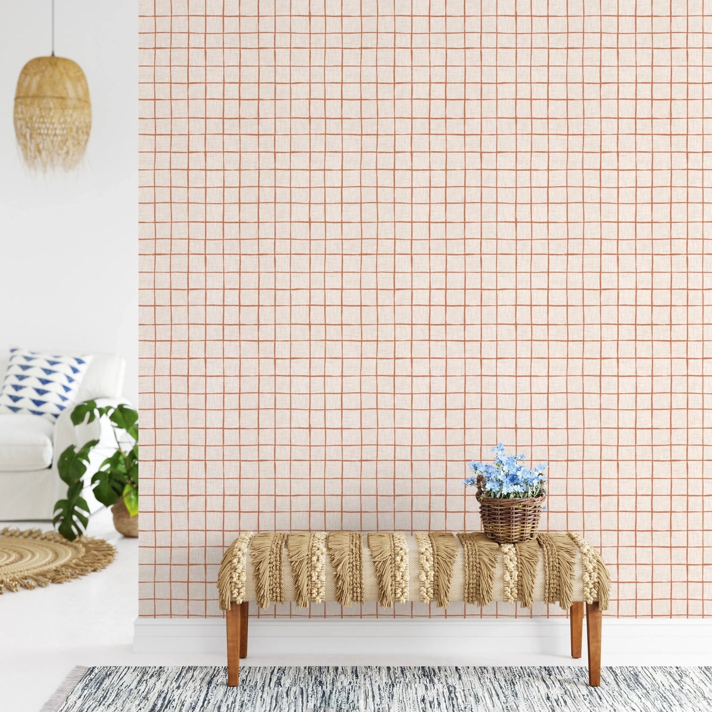 Terracotta grid lines over a light textured base.
