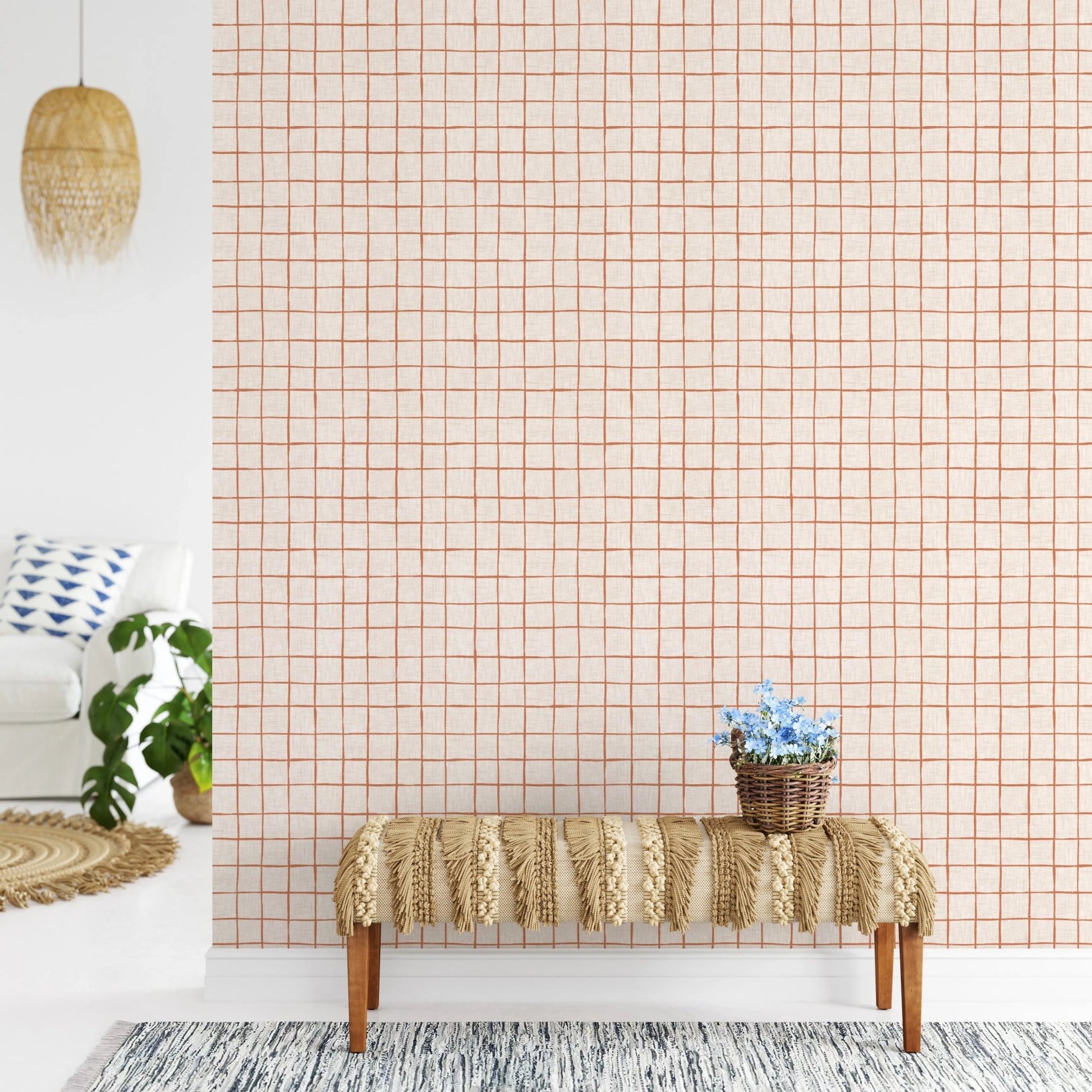 Terracotta grid lines over a light textured base.