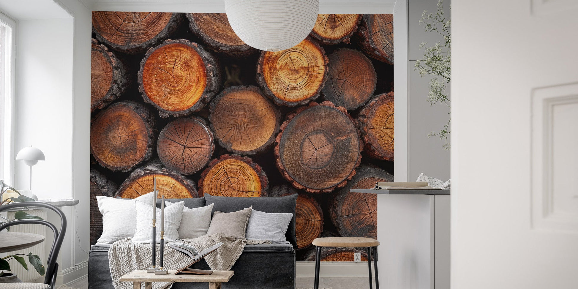 Rustic Stacked Wood Wallpaper - Wallanza
