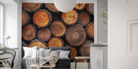 Rustic Stacked Wood Wallpaper - Wallanza