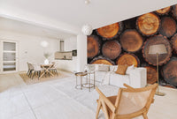 Rustic Stacked Wood Wallpaper - Wallanza