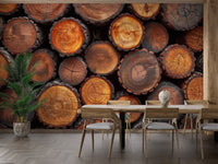 Rustic Stacked Wood Wallpaper - Wallanza