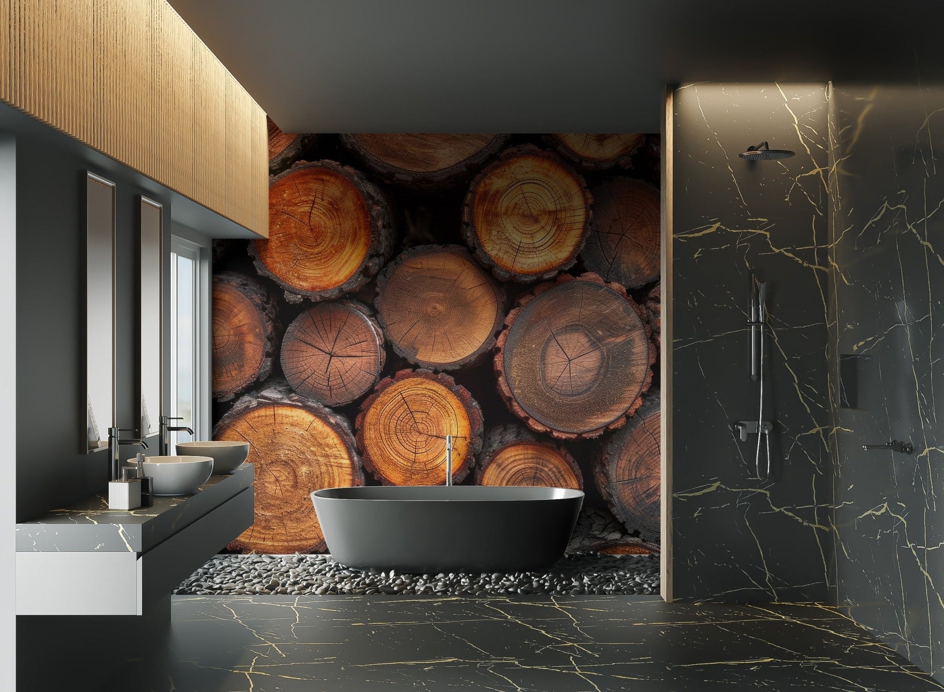 Rustic Stacked Wood Wallpaper - Wallanza