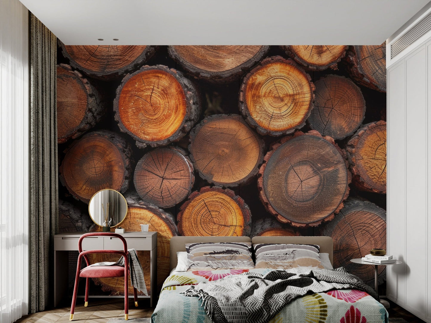 Rustic Stacked Wood Wallpaper - Wallanza