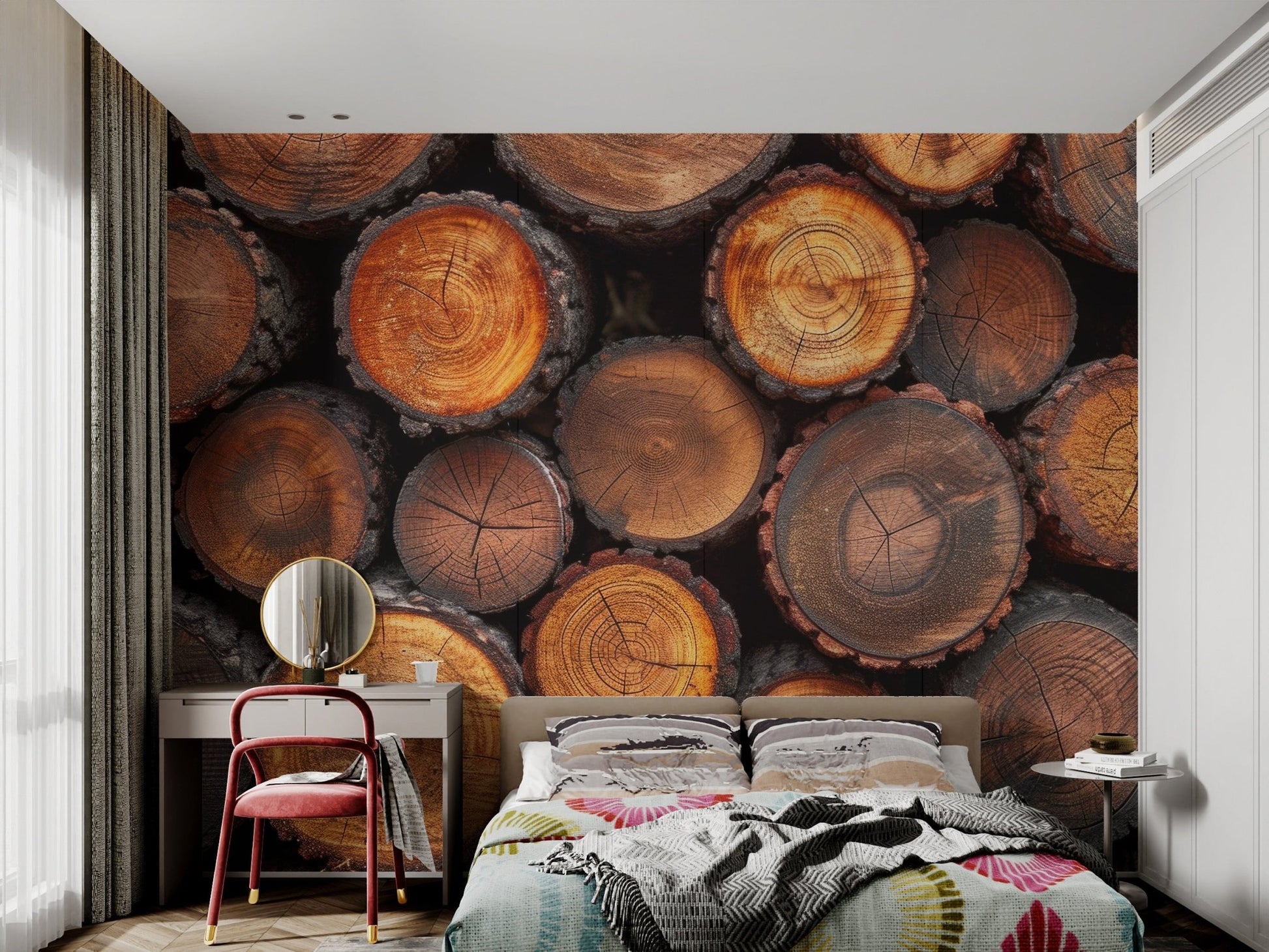Rustic Stacked Wood Wallpaper - Wallanza