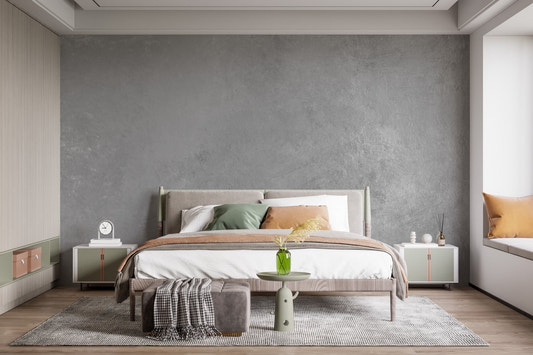 Rustic gray textured mural for elegant and modern bedroom interiors.
