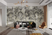 Palm trees wall mural in natural green tones for modern living room.